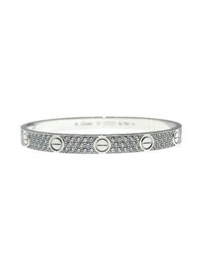 Cartier Love Bracelet Pave Diamond 18K White Gold Size 17 New Model